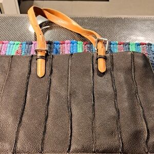 Chic Black and Tan  Leather Tote Bag